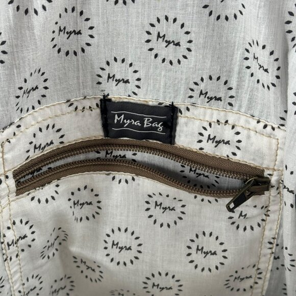 Myra Bag Multi-Colored Canvas Cowhide Leather Backpack Purse W/Adjustable Straps - Picture 5 of 10